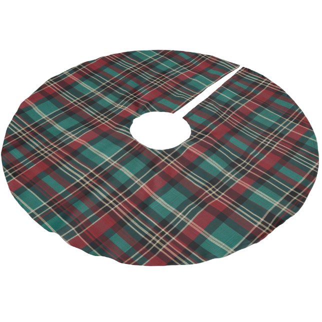 Country Red Green Plaid Christmas  Brushed Polyester Tree Skirt (Angled)