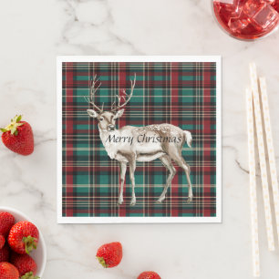 Country Red Green Plaid Christmas Deer Napkin