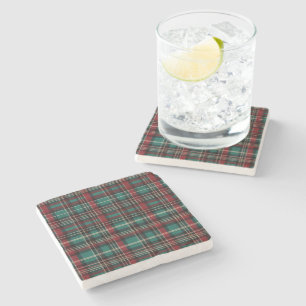 Country Red Green Plaid Christmas Stone Coaster