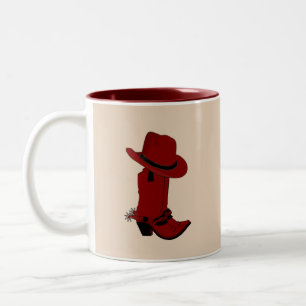 Country Red Hat & Boots on Beige Two-Tone Coffee Mug