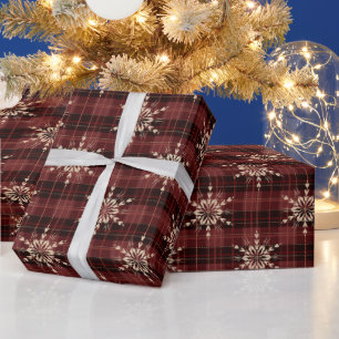 Country Red Plaid Snowflakes Christmas Wrapping Paper
