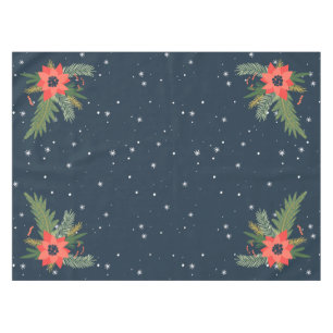 Country Red Poinsettias on Blue Tablecloth