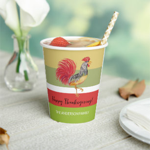 Country Red Rooster Watercolor  Paper Cups