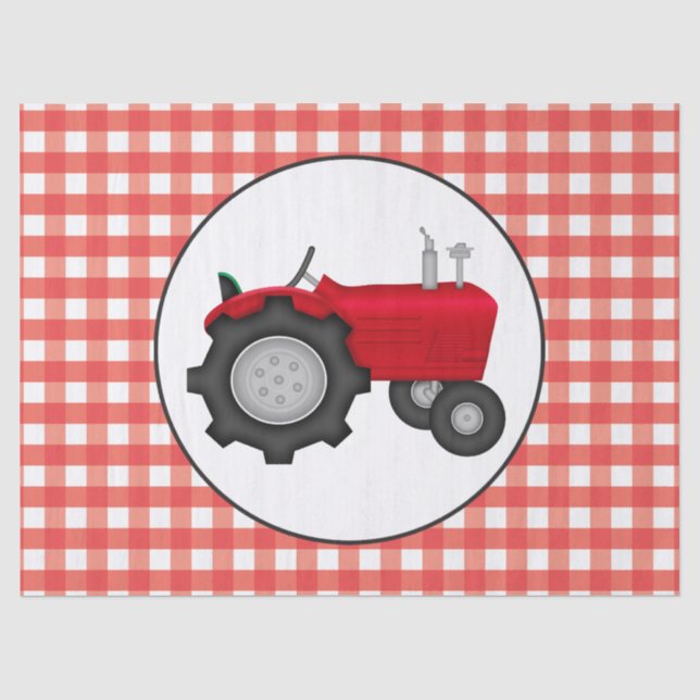 Country red tractor party gingham style tissue paper (Front)