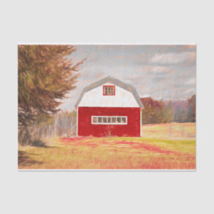 Country Red White Barn Sketch Art Tissue Paper