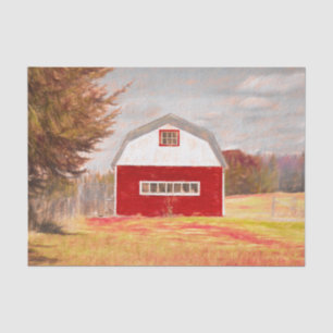 Country Red White Barn Sketch Art Tissue Paper