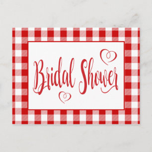 Country Red White Gingham Plaid Bridal Shower Invitation Postcard