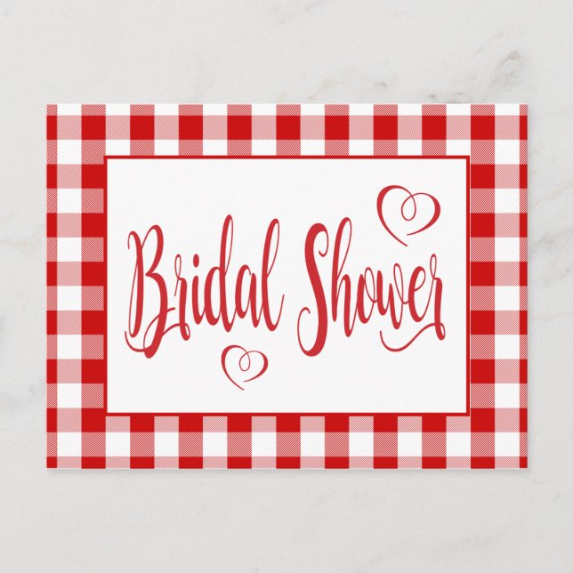 Country Red White Gingham Plaid Bridal Shower Invitation Postcard (Front)