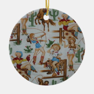 Country Retro Christmas Cowgirls Ceramic Tree Decoration
