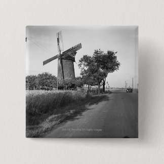 Country road and traditional windmill 15 cm square badge