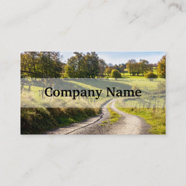 Country Road Between Green Meadows Landscape Business Card (Front)