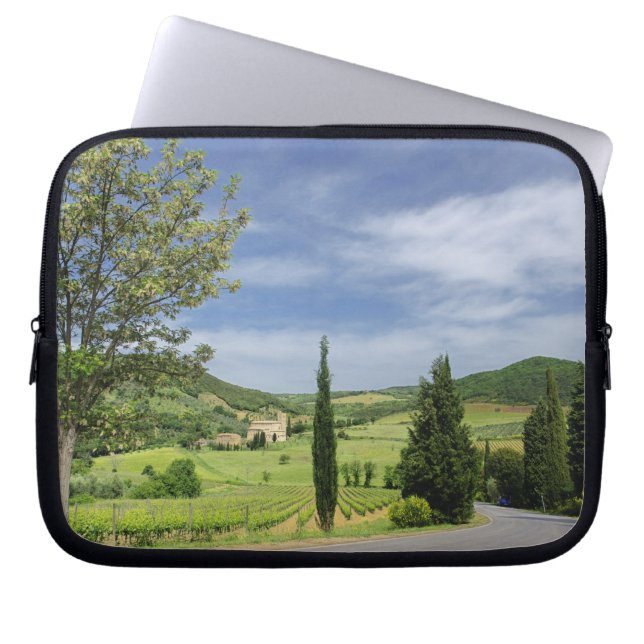 Country road curving between cypress trees in laptop sleeve (Front)