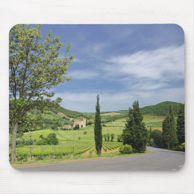 Country road curving between cypress trees in mouse mat (Front)