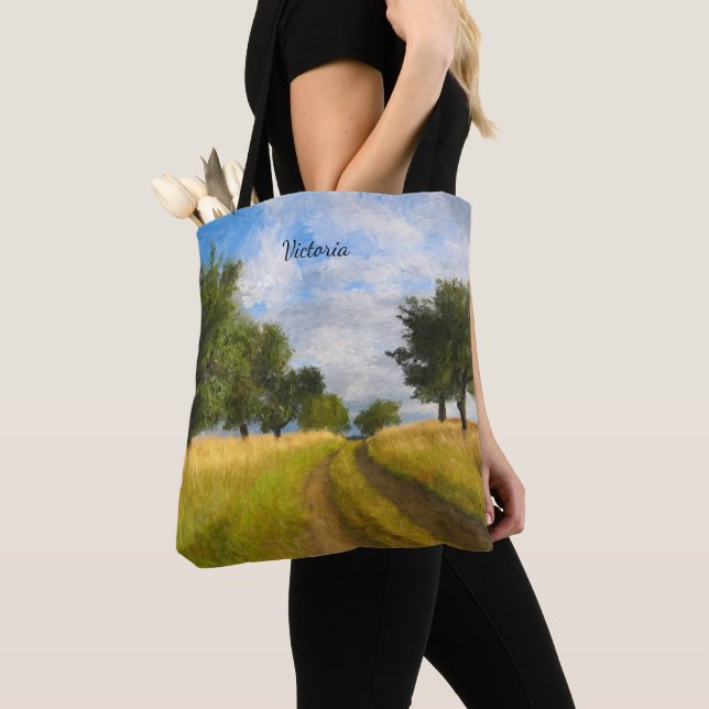 Country  Road Painting Personalised Tote Bag (Close Up)