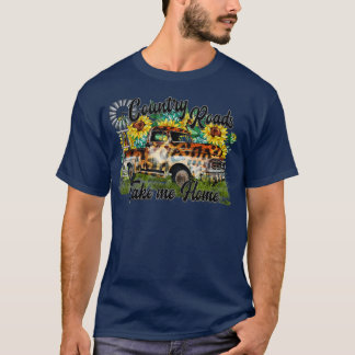 Country Roads Leopard Truck Sunflower Windmill Wes T-Shirt
