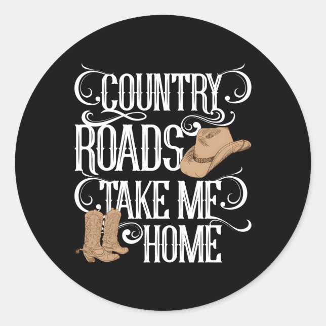 Country Roads Take Me Home Music Lyrics Classic Round Sticker (Front)
