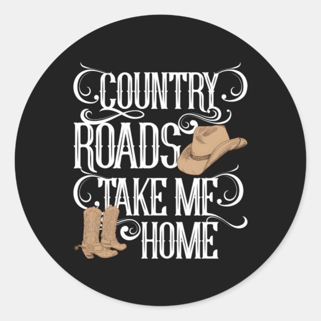 Country Roads Take Me Home Music Lyrics Classic Round Sticker (Front)