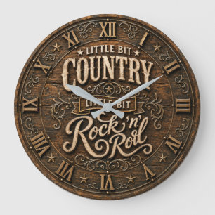 Country Rock 'n' Roll Farmhouse Music Decor Large Clock