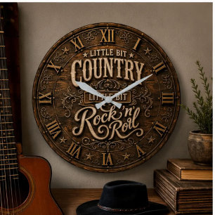 Country Rock 'n' Roll Farmhouse Music Decor Large Clock