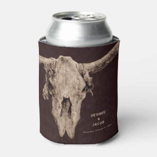 Country Rodeo Western Brown Bull Skull Can Cooler