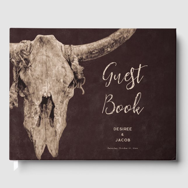 Country Rodeo Western Brown Bull Skull Guest Book (Front)