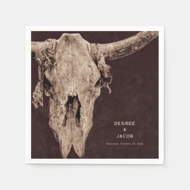 Country Rodeo Western Brown Bull Skull Napkin (Front)