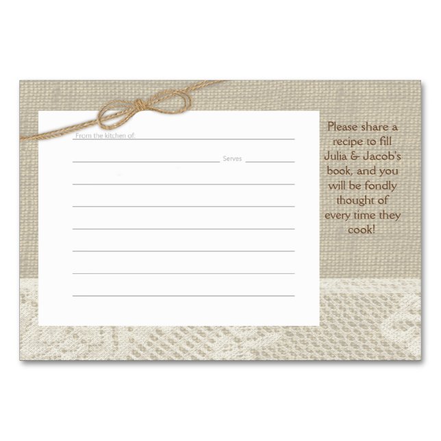 Country Romance Burlap and Lace Recipe Cards (Front)