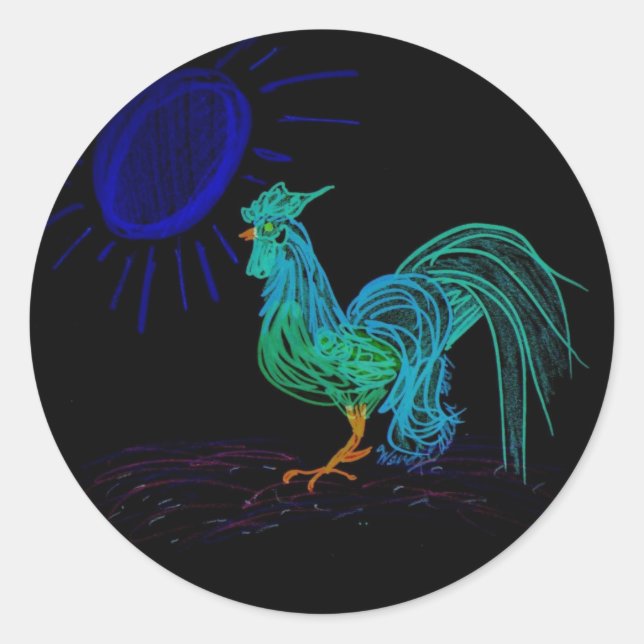 Country Rooster (Black) Classic Round Sticker (Front)