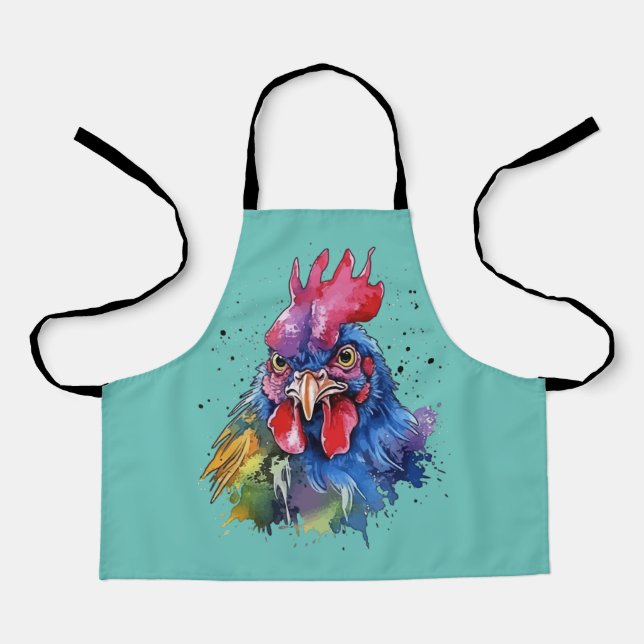 Country Rooster Chicken Watercolor Style Apron (Front)