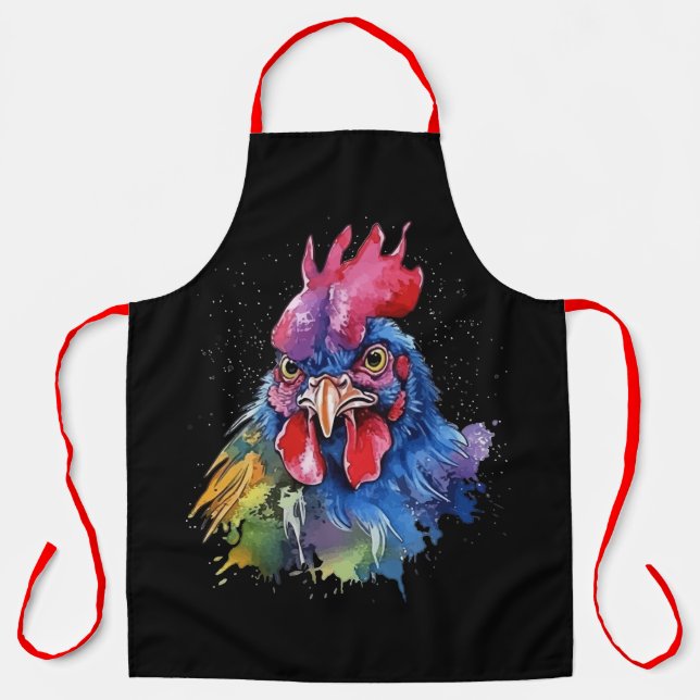 Country Rooster Chicken Watercolor Style Apron (Front)