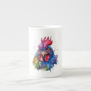 Country Rooster Chicken Watercolor Style Bone China Mug