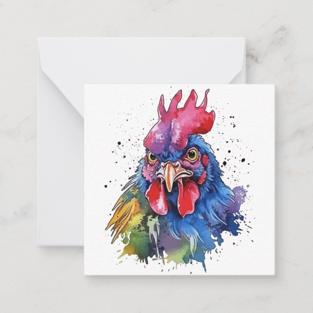 Country Rooster Chicken Watercolor Style Card (Front)