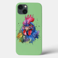 Country Rooster Chicken Watercolor Style