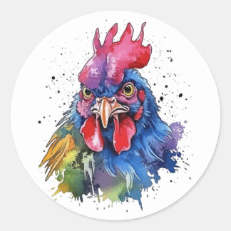 Country Rooster Chicken Watercolor Style Classic Round Sticker