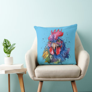 Country Rooster Chicken Watercolor Style Cushion