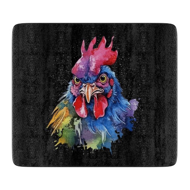 Country Rooster Chicken Watercolor Style Cutting Board (Front)