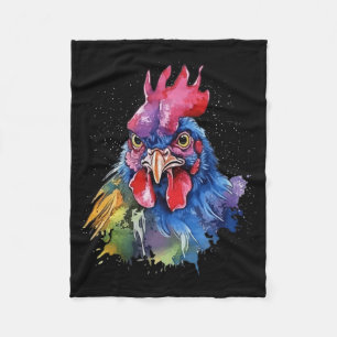 Country Rooster Chicken Watercolor Style Fleece Blanket