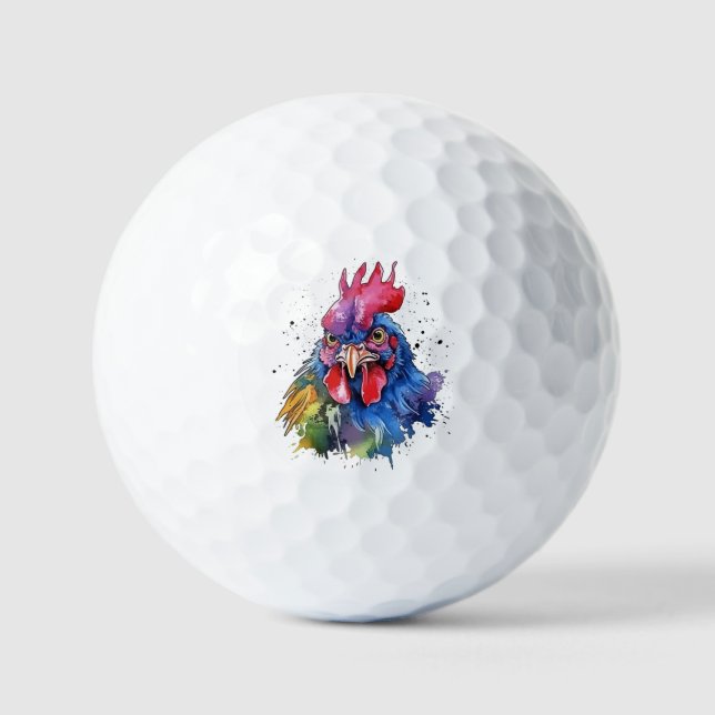 Country Rooster Chicken Watercolor Style Golf Balls (Front)