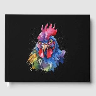 Country Rooster Chicken Watercolor Style Guest Book