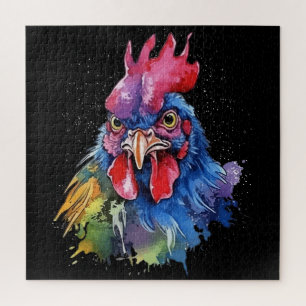 Country Rooster Chicken Watercolor Style Jigsaw Puzzle