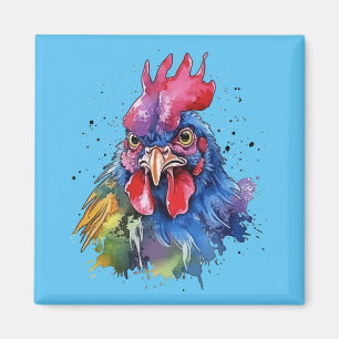 Country Rooster Chicken Watercolor Style Magnet