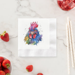 Country Rooster Chicken Watercolor Style Napkin