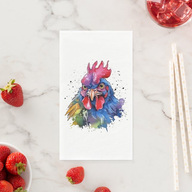 Country Rooster Chicken Watercolor Style Napkin (Insitu)
