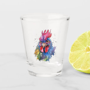 Country Rooster Chicken Watercolor Style Shot Glass