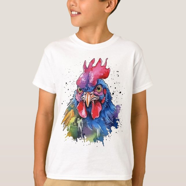 Country Rooster Chicken Watercolor Style T-Shirt (Front)