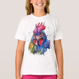 Country Rooster Chicken Watercolor Style T-Shirt