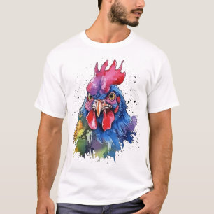 Country Rooster Chicken Watercolor Style T-Shirt