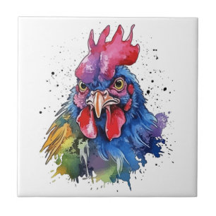 Country Rooster Chicken Watercolor Style Tile