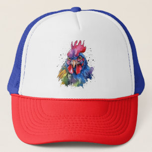 Country Rooster Chicken Watercolor Style Trucker Hat