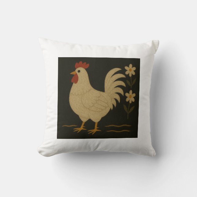 Country Rooster Folk Art Cushion (Front)